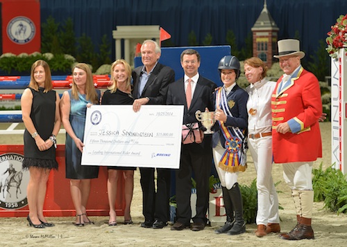 Jessica Springsteen accepting her leading rider awards