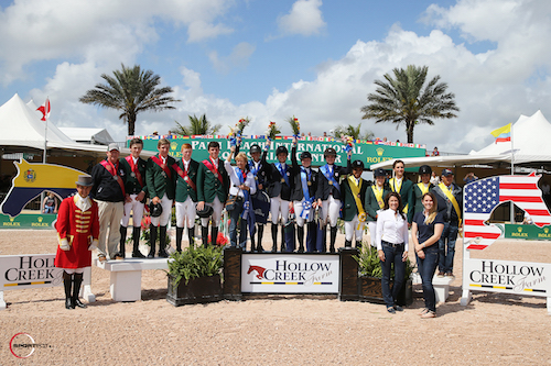 Top three Junior teams - USA, Ireland and Brazil with Equiline's Charly Miller and Kelly Molinari