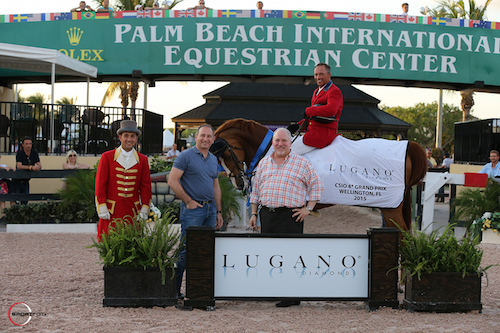 Todd Minikus and Babalou in their winning presentation with ringmaster Gustavo Murcia Moti Ferder, President of Lugano Diamonds, and Stuart Winston, Vice President Sales and Marketing of Lugano Diamonds 