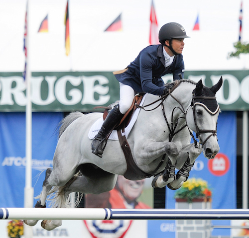 Kent Farrington of USA riding Uceko during the AKITA Drilling Cup at the Spruce Meadows Masters.