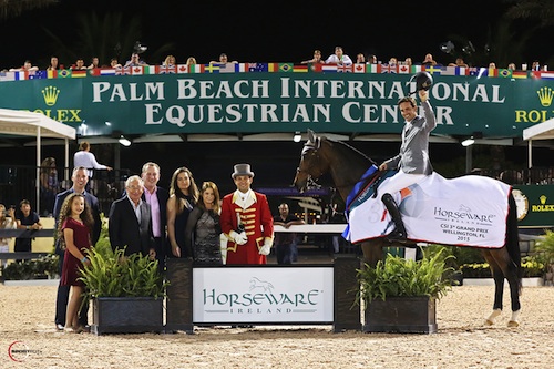 Andres Rodriguez and Caballito in their winning presentation with Kelly and Jillian Nicholls, Tom MacGuinness, Ciaran Herr, Emma McCabe, Lorraine MacGuinness and ringmaster Gustavo Murcia